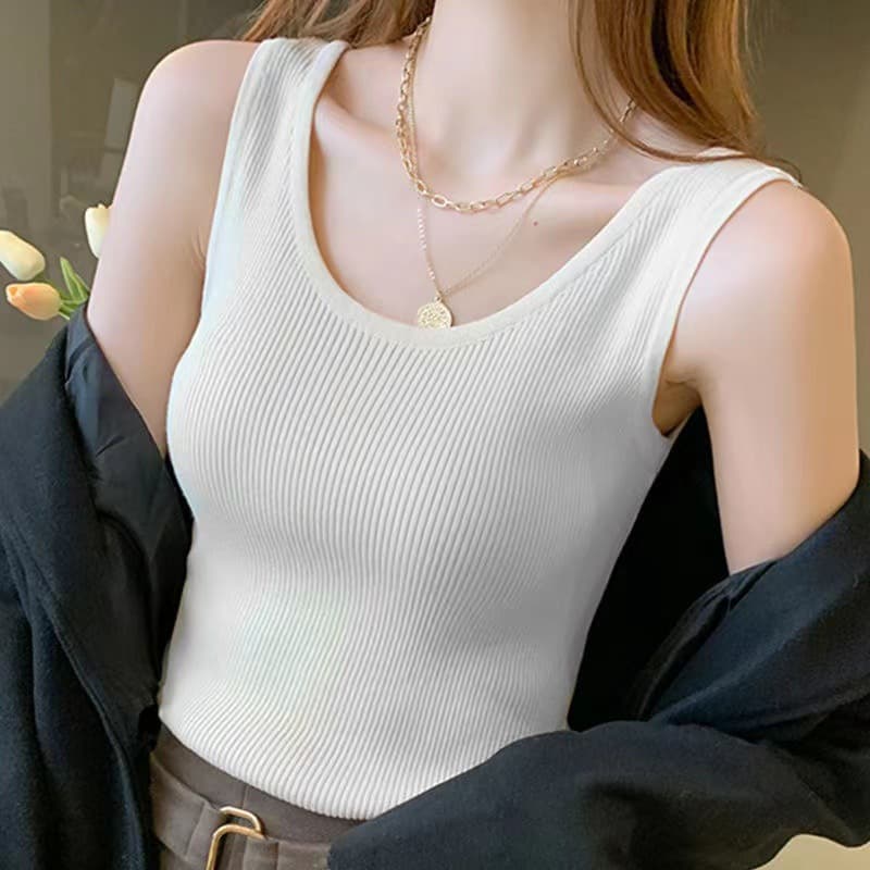 Women's Fashionable Solid Color Slimming Tank Top Versatile Inner Elasticity Sleeveless Screw Thread Direct Manufacturer Sales