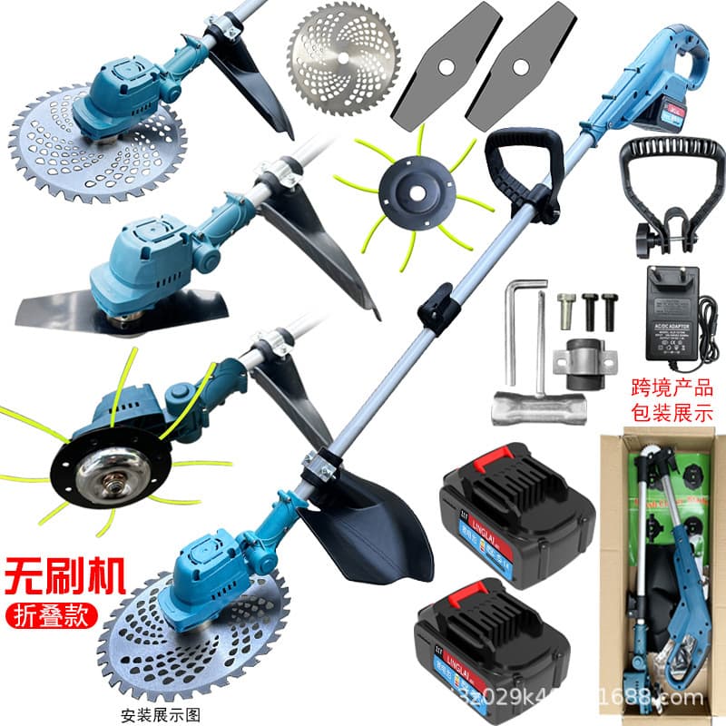 Cross-border Lithium Battery Lawn Mower, Small Household Multifunctional Folding Grass Trimmer, Cordless Handheld Agricultural Grass Cutting Tool