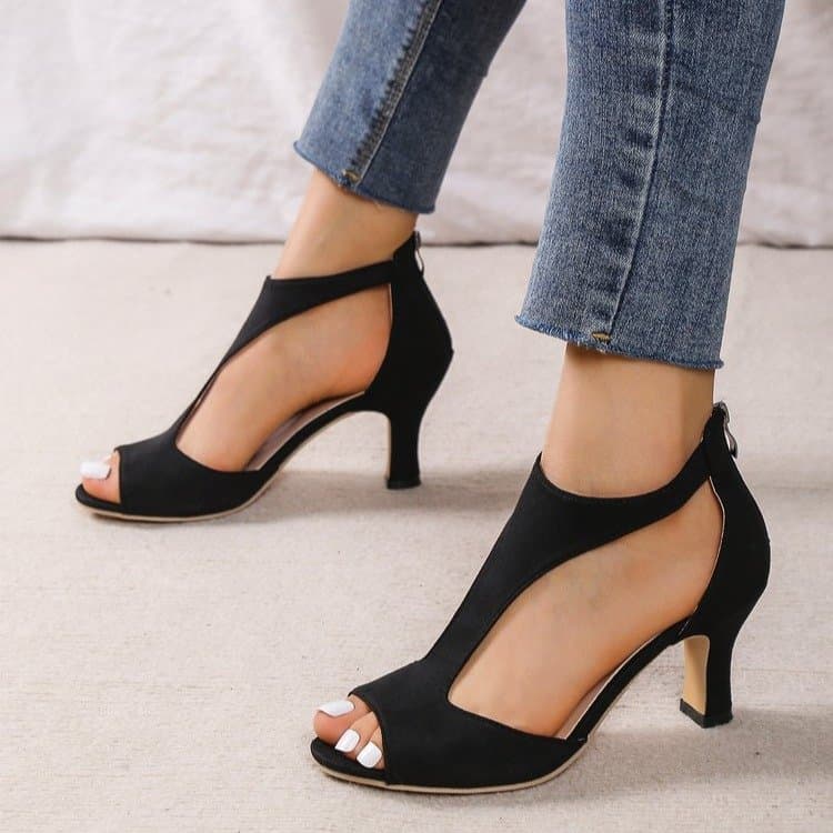 Fashionable Peep-Toe Sandals Women 2023 Summer New Style Export Large Size Side Cut-Out Slim Heel Roman High Heel Sandals Women