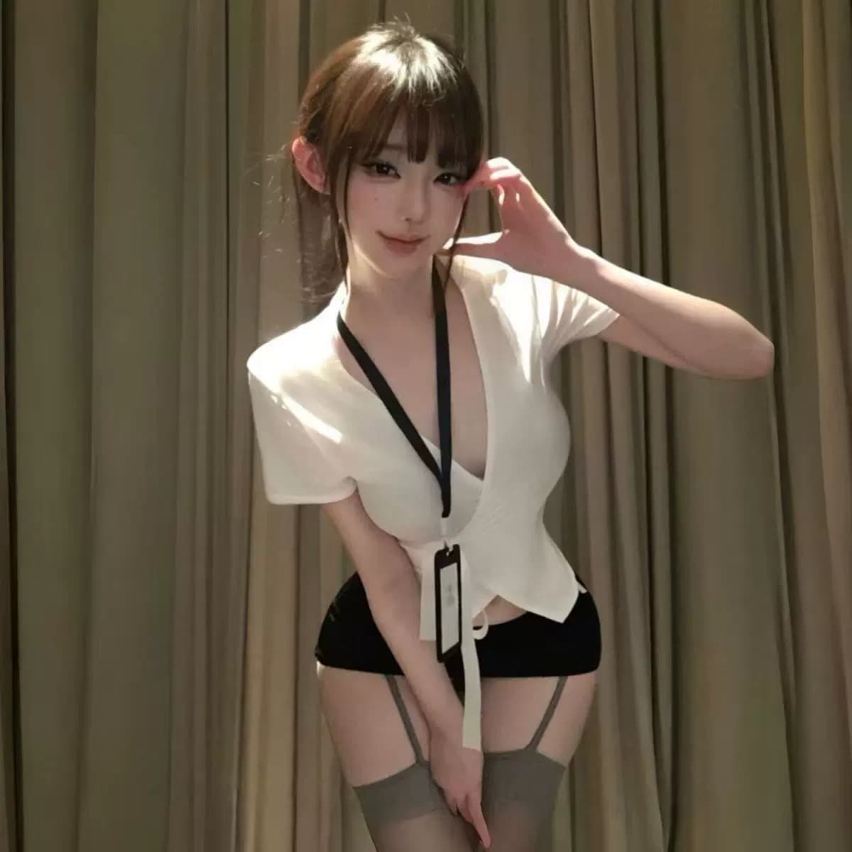 Plus Size Lingerie Professional Secretary Mature Woman Suit, Sexy Air Stewardess Pajama Shirt Uniform Temptation Workwear Nightclub