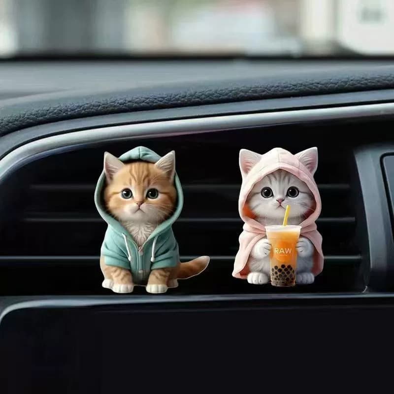 Cross-border export hoodie-cat themed vent clips, waterproof acrylic decorative car fragrance accessories
