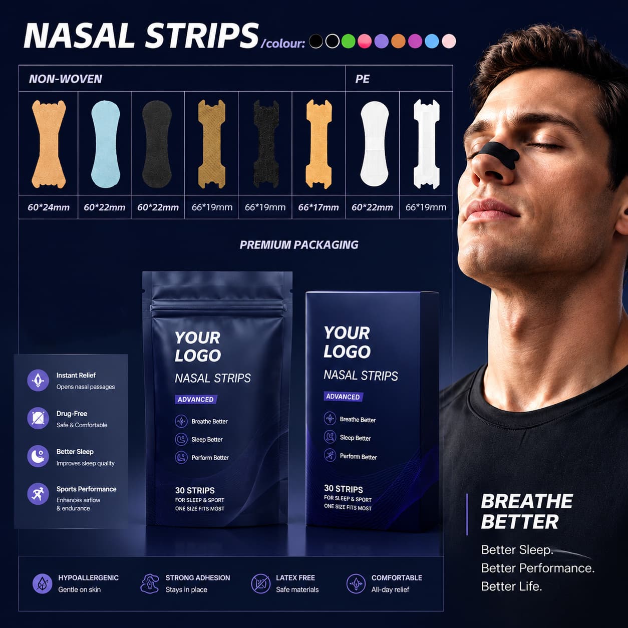 Anti-Snoring Sleep Nasal Strips for Nighttime Comfort, Cross-Border Sports Ventilation Care Nose Strips Wholesale