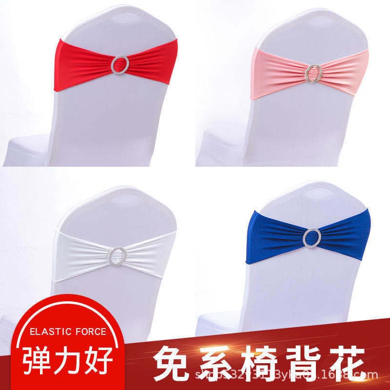 Elastic chair cover with bow backrest flower, pre-tied wedding ribbon decoration for banquet chairs, hotel satin tie