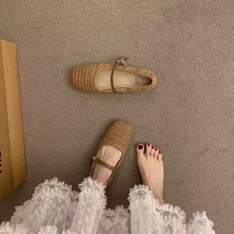 Evening Breeze Niche Woven Brown Single Shoes Fairy Shoes 2026 New Summer Mary Jane Shoes to Match Skirts Birkenstock Shoes