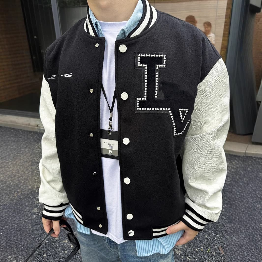 Cross-border Donkey Brand Woolen Hollow Rhinestone Patch Embroidered Logo Splicing Baseball Jacket Coat Unisex