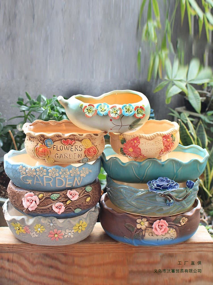 Large Succulent Planter Ceramic Succulent Plant Combination Tray Coarse Pottery Extra Large Flower Pot for Home Use
