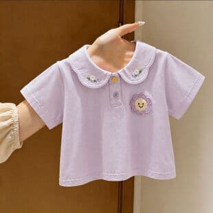 Girls Short-Sleeve Top Summer New Kids Summer Embroidered POLO Baby Cute Loose Fashionable Top