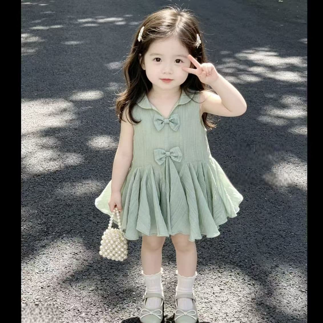 2026 Girls' New Summer Hot Style Sweet Small Fresh and Western Style Bow Mint Green Super Fairy Treasure Tank Top