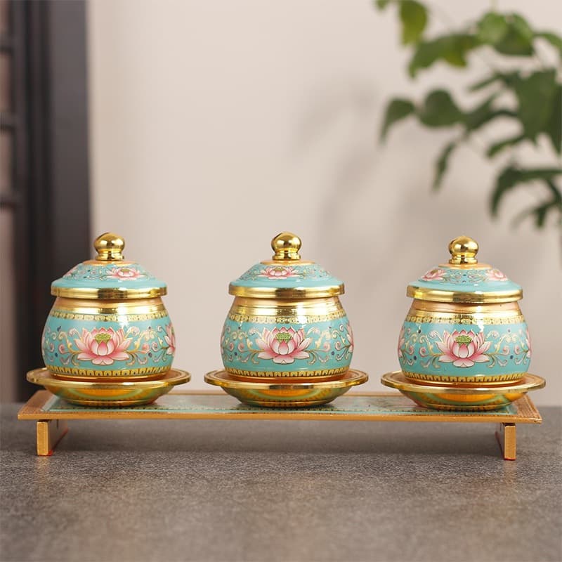 Alloy New Tang Pattern Water Offering Cup, Holy Water Cup, Purification Cup, Buddha Offering Cup, Home Worship Buddhist Supplies
