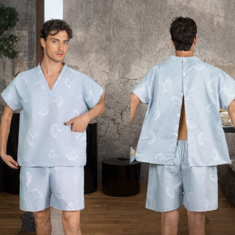 Backless sauna suit for women, brand new disposable bath suit for men, massage and therapy suit for spa hotels, foot baths, and hot springs.