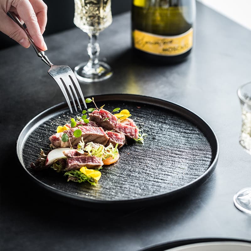 High-End Ceramic Steak Dinner Plate Home Use Stone Texture Western Dinner Plate Pasta Serving Plate Salad Bowl Flat Round Plate