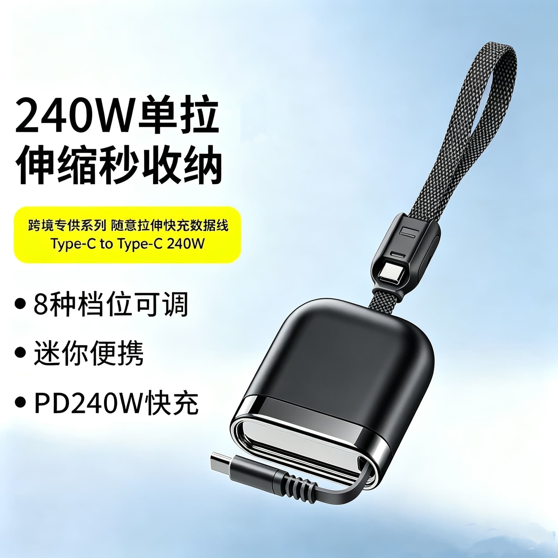 Single Retractable Data Cable 240W PD Super Fast Charging Lanyard Charging Cable Dual Type-C for Huawei Apple iPhone 17P