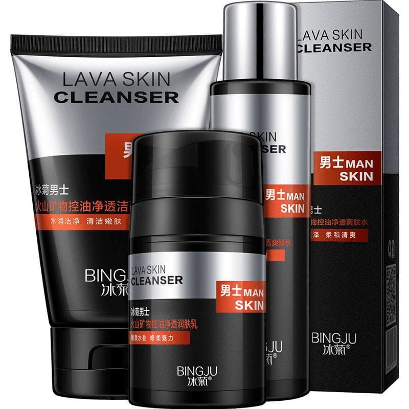 Bingju Volcanic Mineral Men's Skincare 3-Piece Set/Individual Items: Hydrating Refreshing Men's Cosmetics Manufacturer