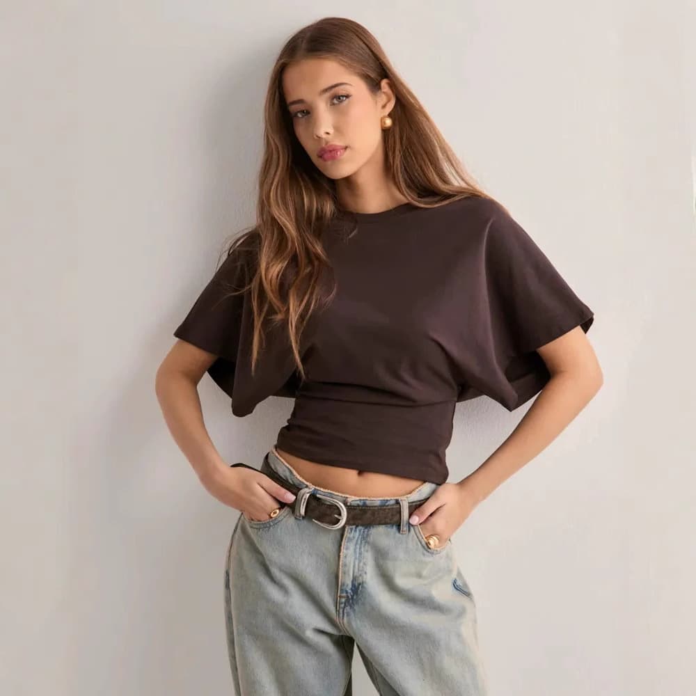2025 Korean Style Design Round Neck Pullover Short Sleeve T-Shirt Women's Summer New Simple Versatile Solid Loose Top