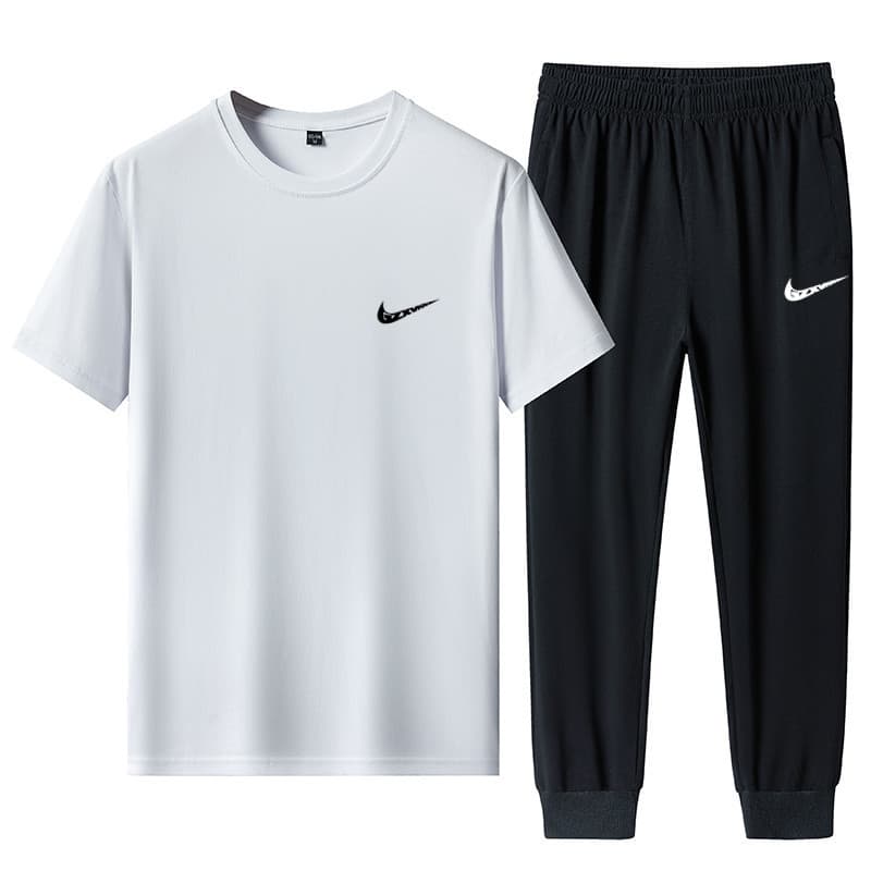 Casual sports suit for men 2026 summer new men's two-piece set trendy brand pure cotton short-sleeved T-shirt and trousers complete set