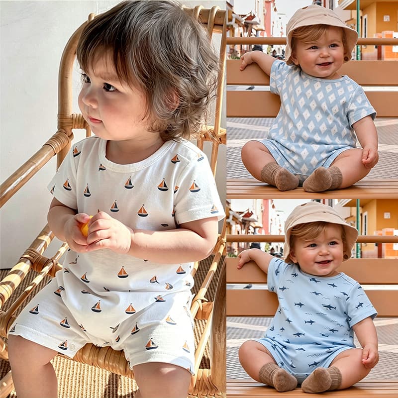 Baby Short-Sleeve Bodysuit 100% Cotton Class A Summer Newborn Clothes Boys Girls Summer Outing Thin Romper