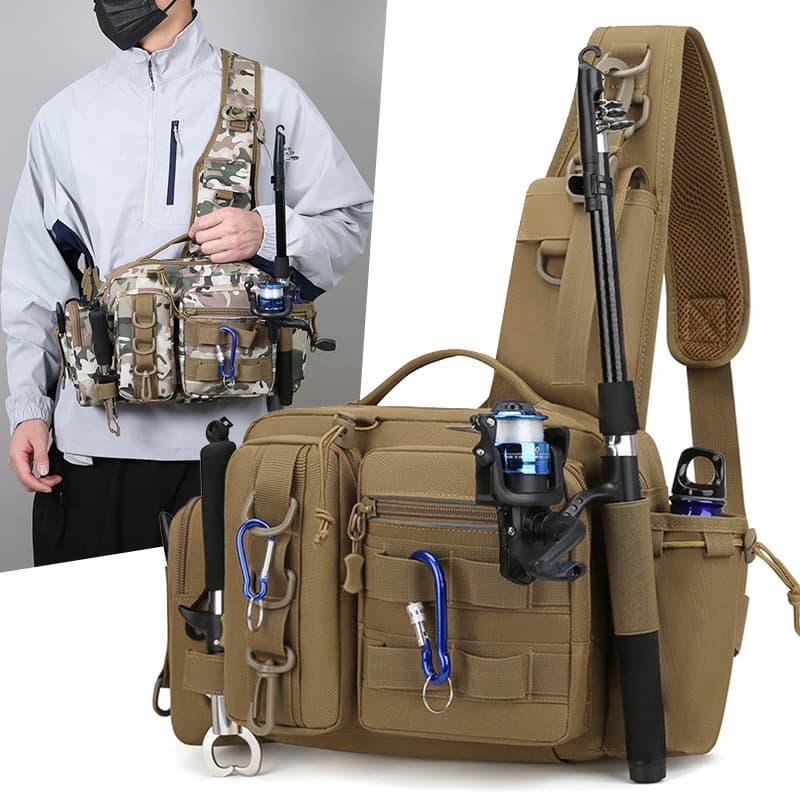 Cross-border Outdoor Waist Bag for Men Multifunctional Lure Bag Tactical Crossbody Fishing Bag Large Capacity Rod Insert Storage Tackle Bag