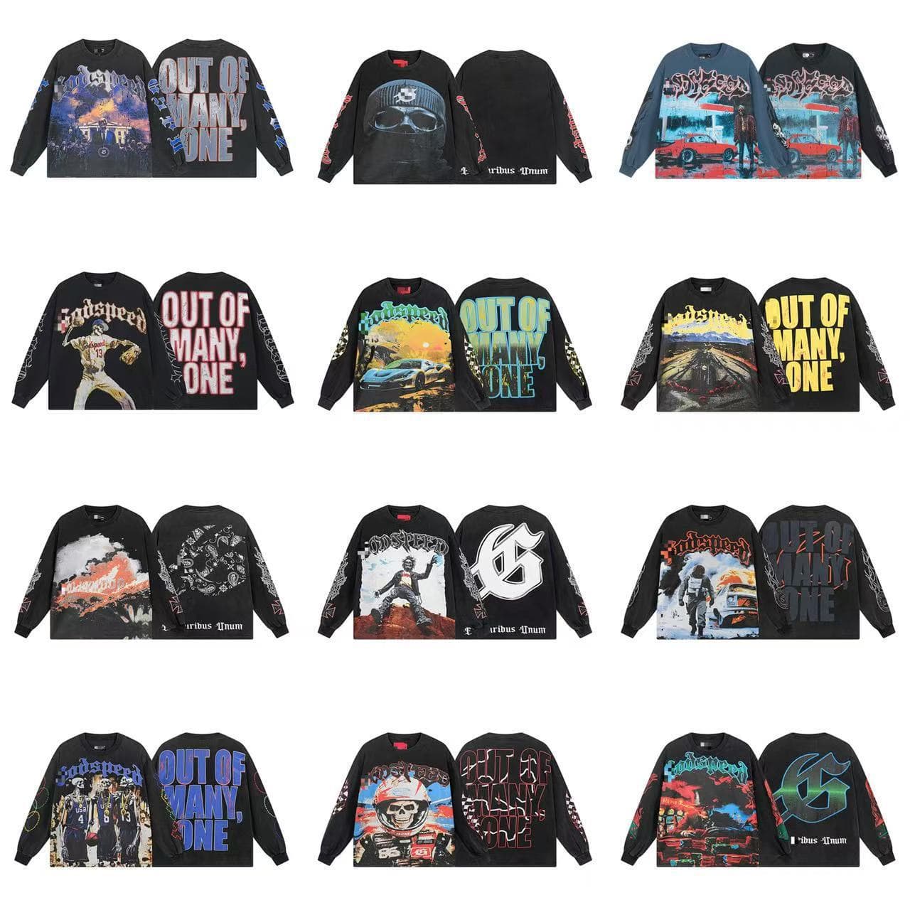 25ss Cross-border European and American New Retro Skull Rock Band Basketball Washed Black Long Sleeve T-Shirt Unisex