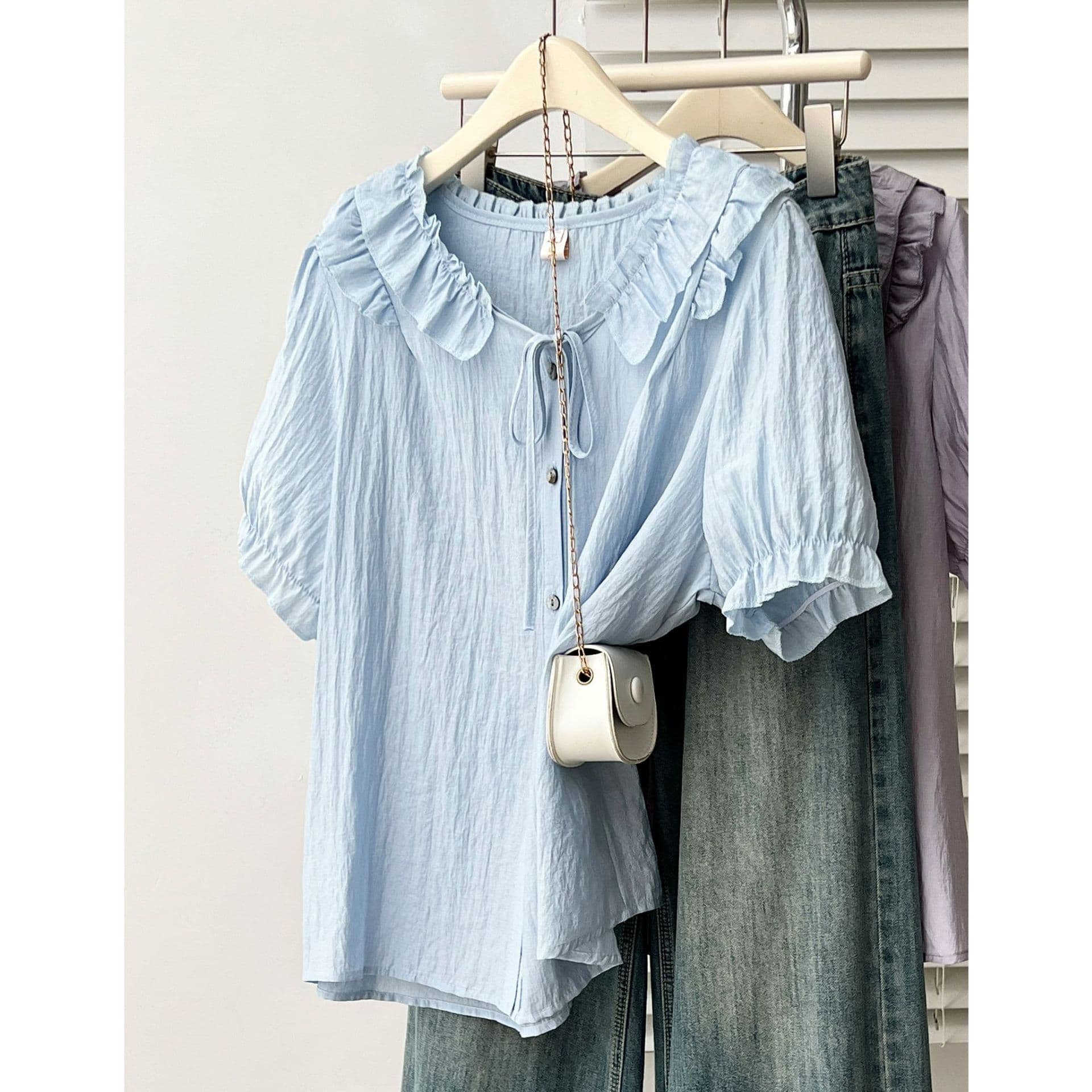 Plus Size Elegant Blouse for Women 2026 Summer New Simple Tie Ruffle Short Sleeve Shirt 0479