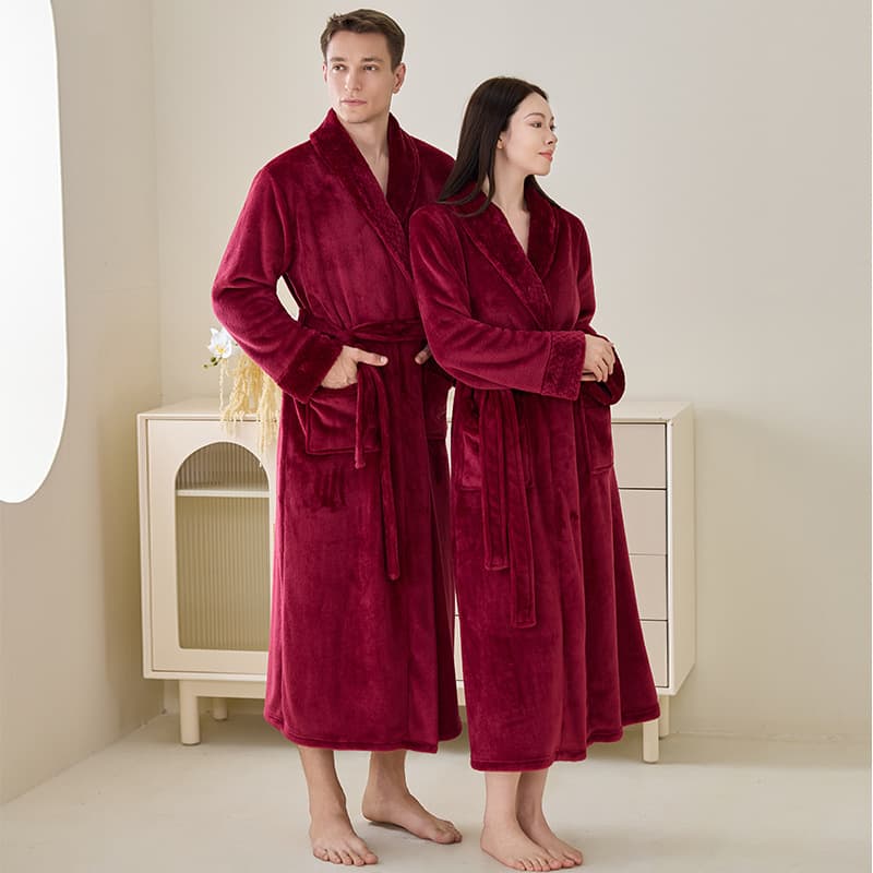 In-Stock Cross-Border Bathrobe, Thick Flannel Long Bathrobe, Unisex Large Size Bathrobe, Couple's Bathrobe, Women's Sleepwear