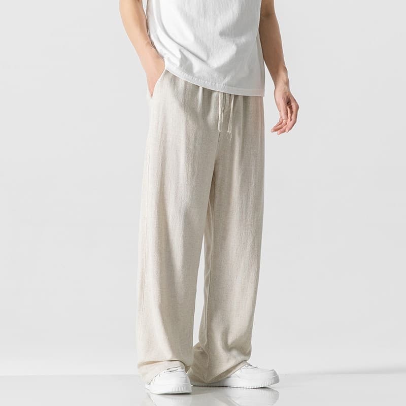 Cross-border Linen Pants for Men Summer Loose Straight Leg Casual Trousers Spring and Summer New Arrival Men's Pants with Draping Cotton-Linen Feel