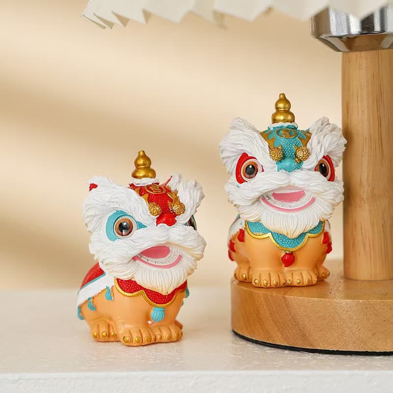 Chinese Trendy Awakening Lion Pair Decoration Tea Pet Car Desktop Ornament Cute Home Decor Gift Entrance Display Handmade