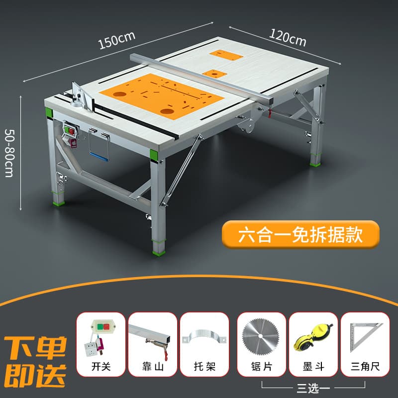 Multifunctional Woodworking Workbench with Sliding Table and Inverted Saw, Portable Small Table Saw with Lifting Operation Table, Foldable Woodworking Bench