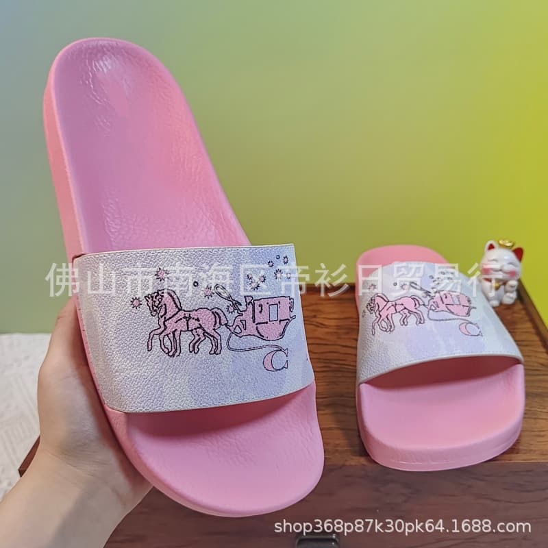 Vietnam Cambodia Nigeria Men's and Women's Slippers 2023 Summer Cute Pink Cherry Print Flat One-Strap Sandals