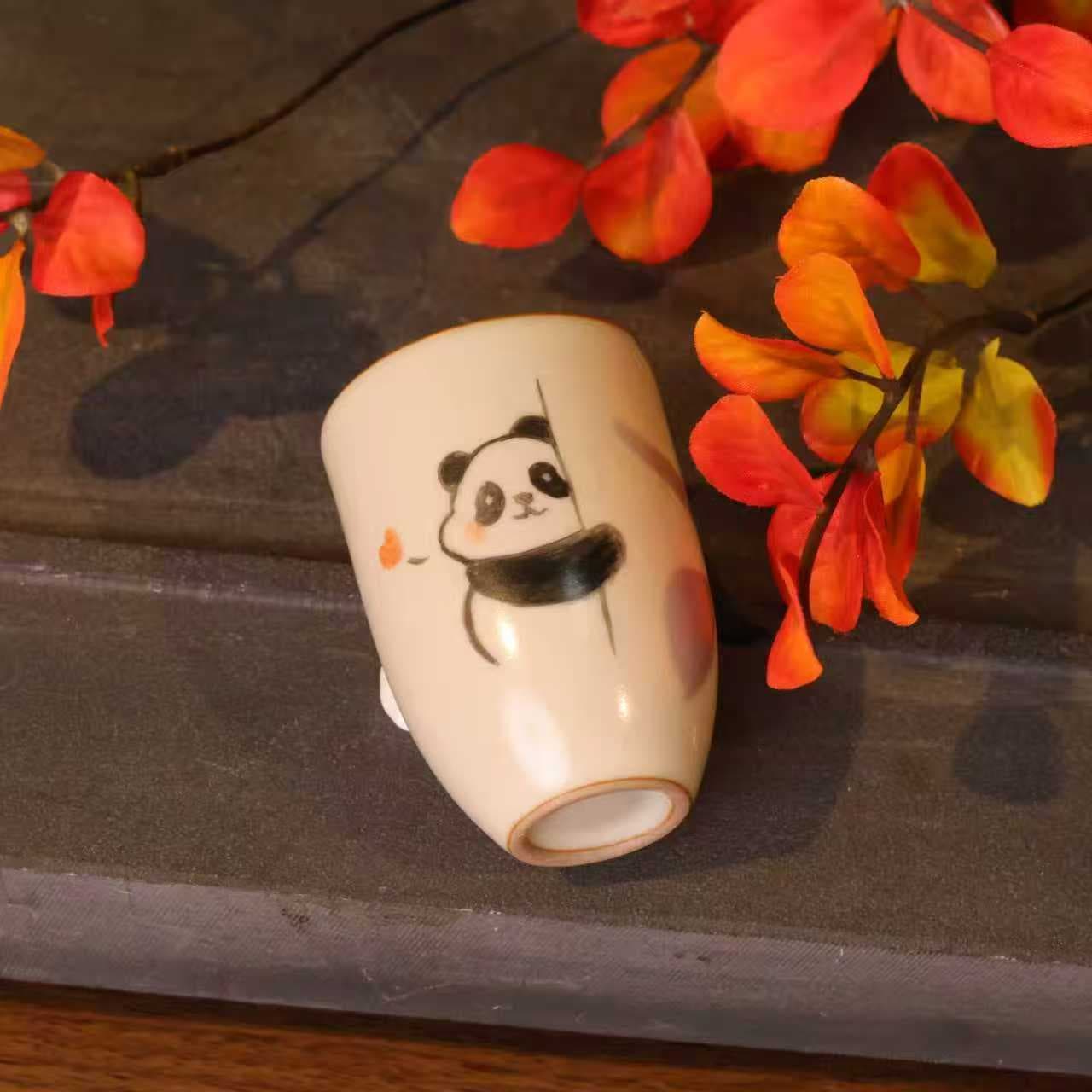 Hand-Painted Tea Cup Ru Kiln Cute Red Panda Ceramic Fragrance Cup Household Tea Cup Single Kung Fu Master Cup