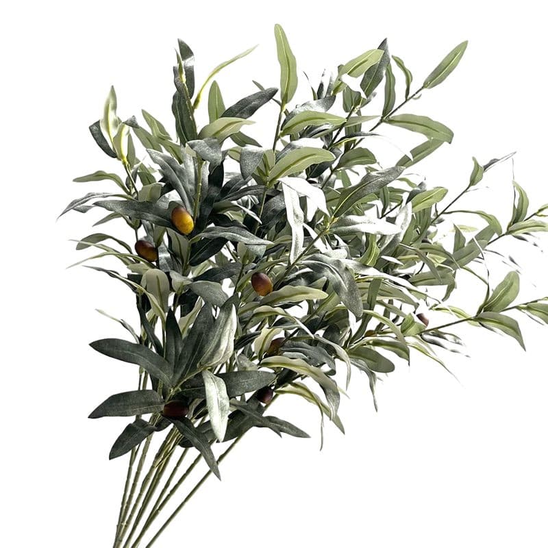Artificial Olive Branch with 5 Forks and Fruit, Wholesale Olive Branches, Hotel Decoration Artificial Green Plant Leaf Accessories