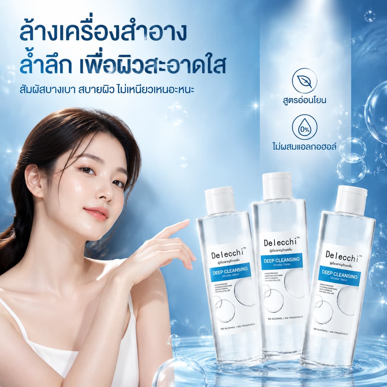 Delecchi Cross-border TikTok Hot-Seller Deep Cleansing Micellar Makeup Remover Gentle Cleansing