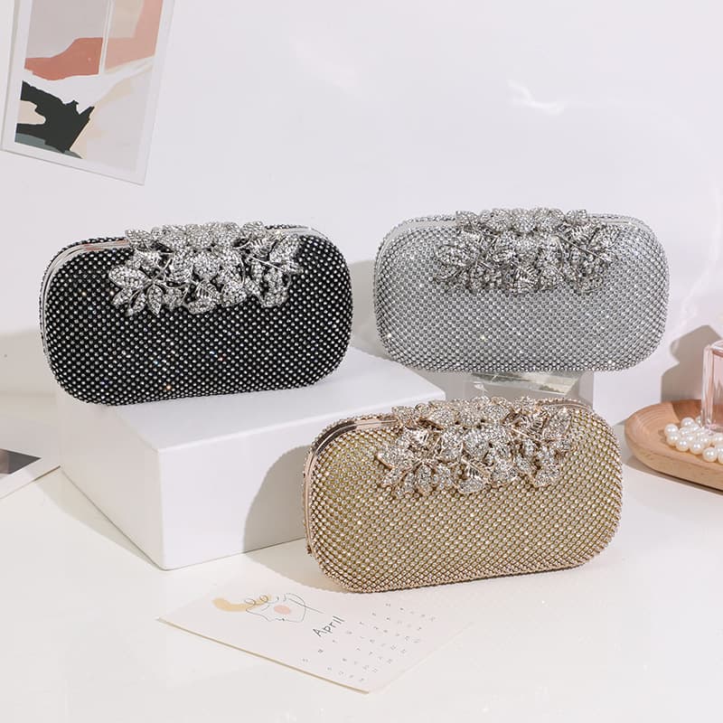 European and American Style Personality Leaf Flower Diamond Clutch Bag Fashion Banquet Women's Nightclub Evening Bag Bridal Bag Wedding Bag