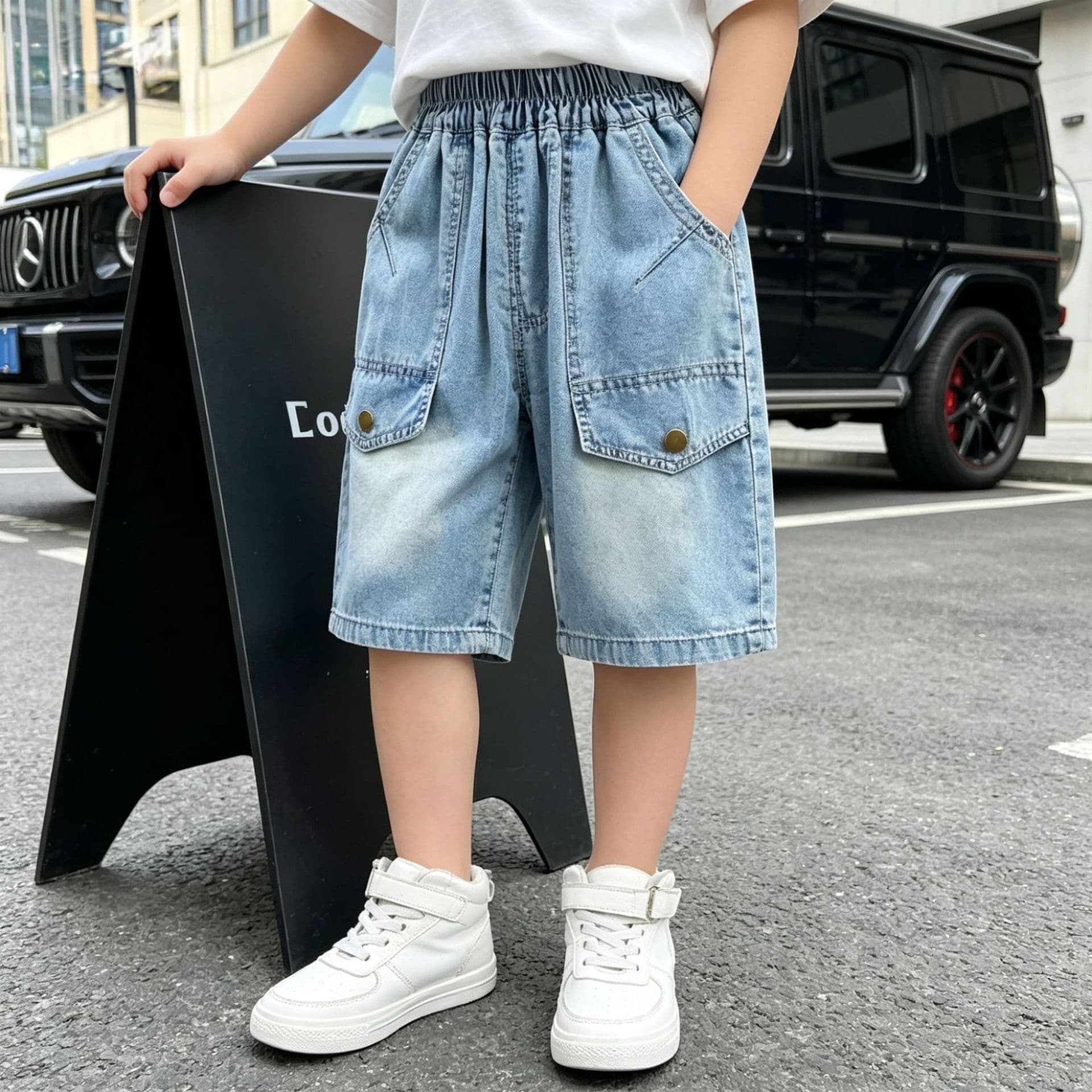 Boys Summer Fashion Versatile Denim Knee-Length Shorts Loose Trendy Five-Point Pants Children's New Cargo Shorts