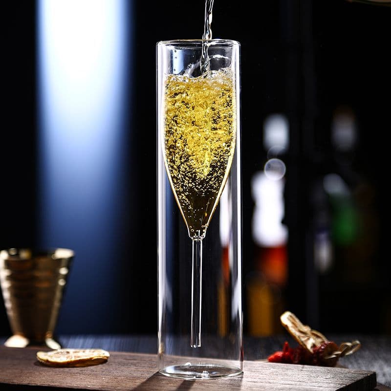 Creative Transparent Double-Wall Glass Champagne Coupe Red Wine Goblet Bubble Cocktail Glass Borosilicate Sealed Double-Wall Cup