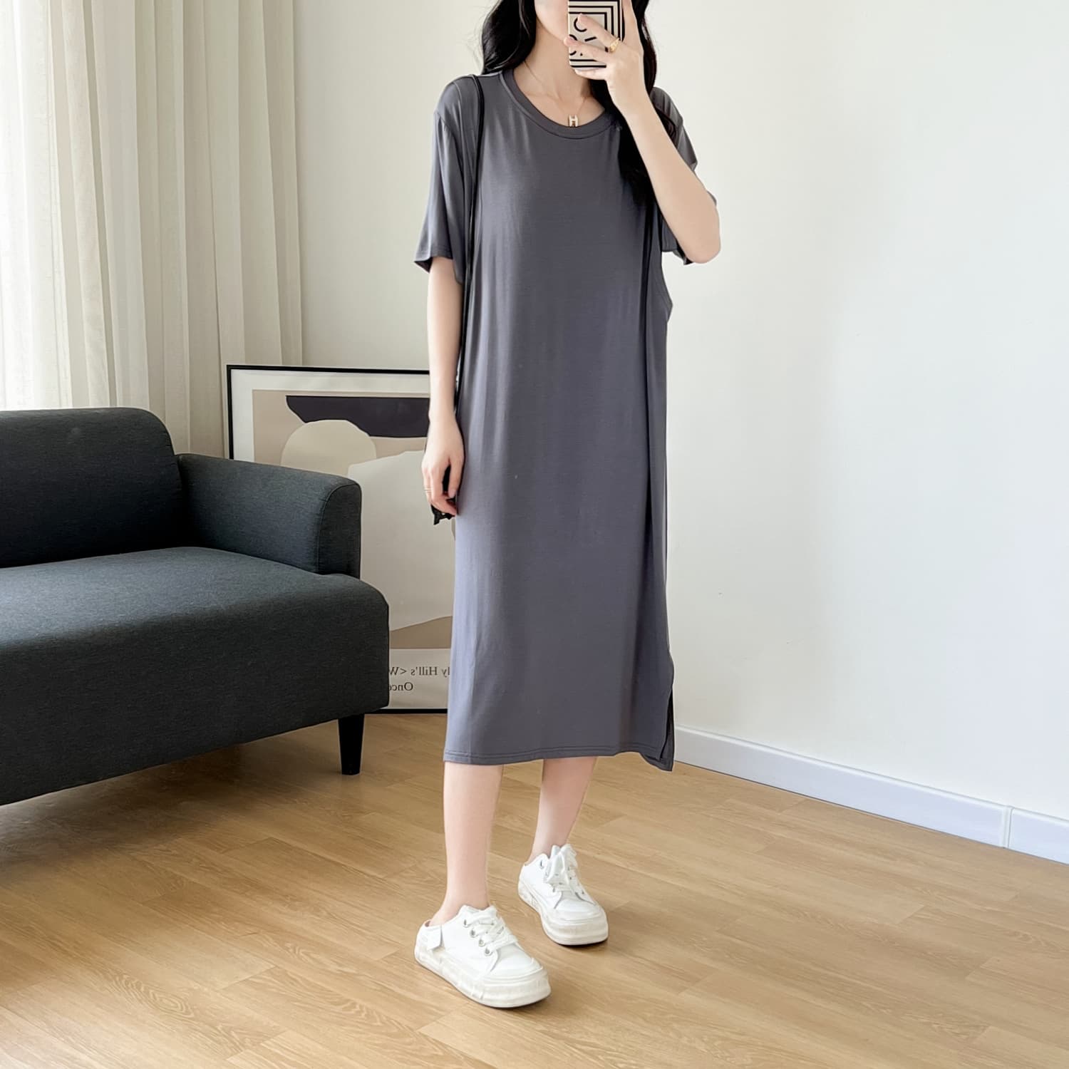 Modal Nursing Dress with Padded Bra, Summer Wear, Midi Length, Casual Home Dress, Sleepwear, Breastfeeding Top
