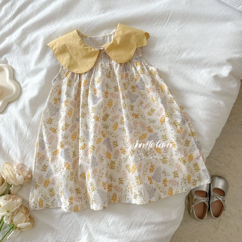 Girls Floral Summer Dress with Doll Collar, Sleeveless, Breathable, Comfortable A-Line Short Dress for Girls