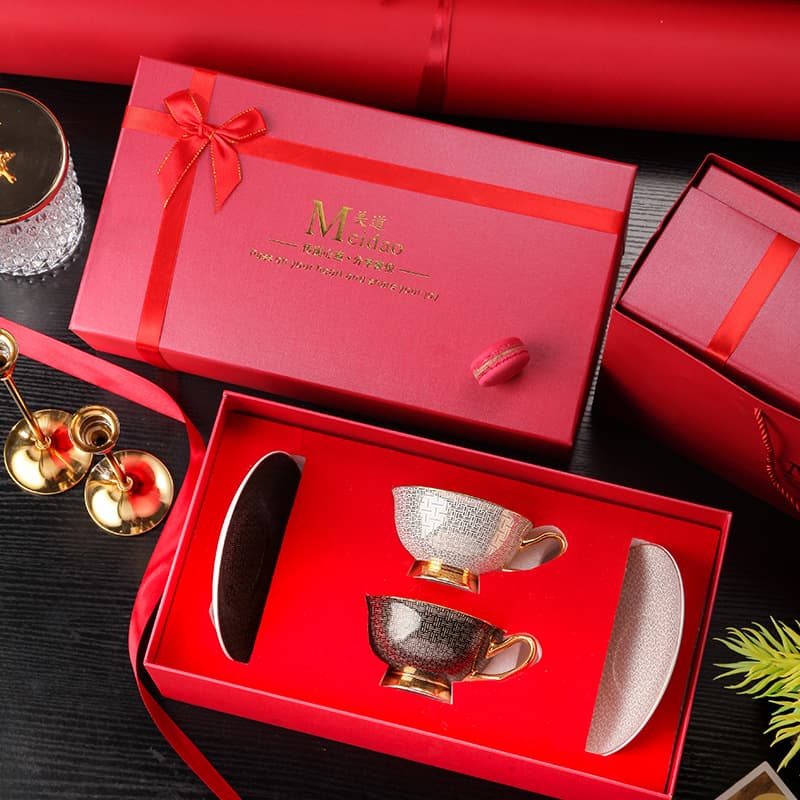 Meidao Couple Bone China Coffee Cup Pair Set Gift Box, Creative Newlywed Cup Gift, Souvenir