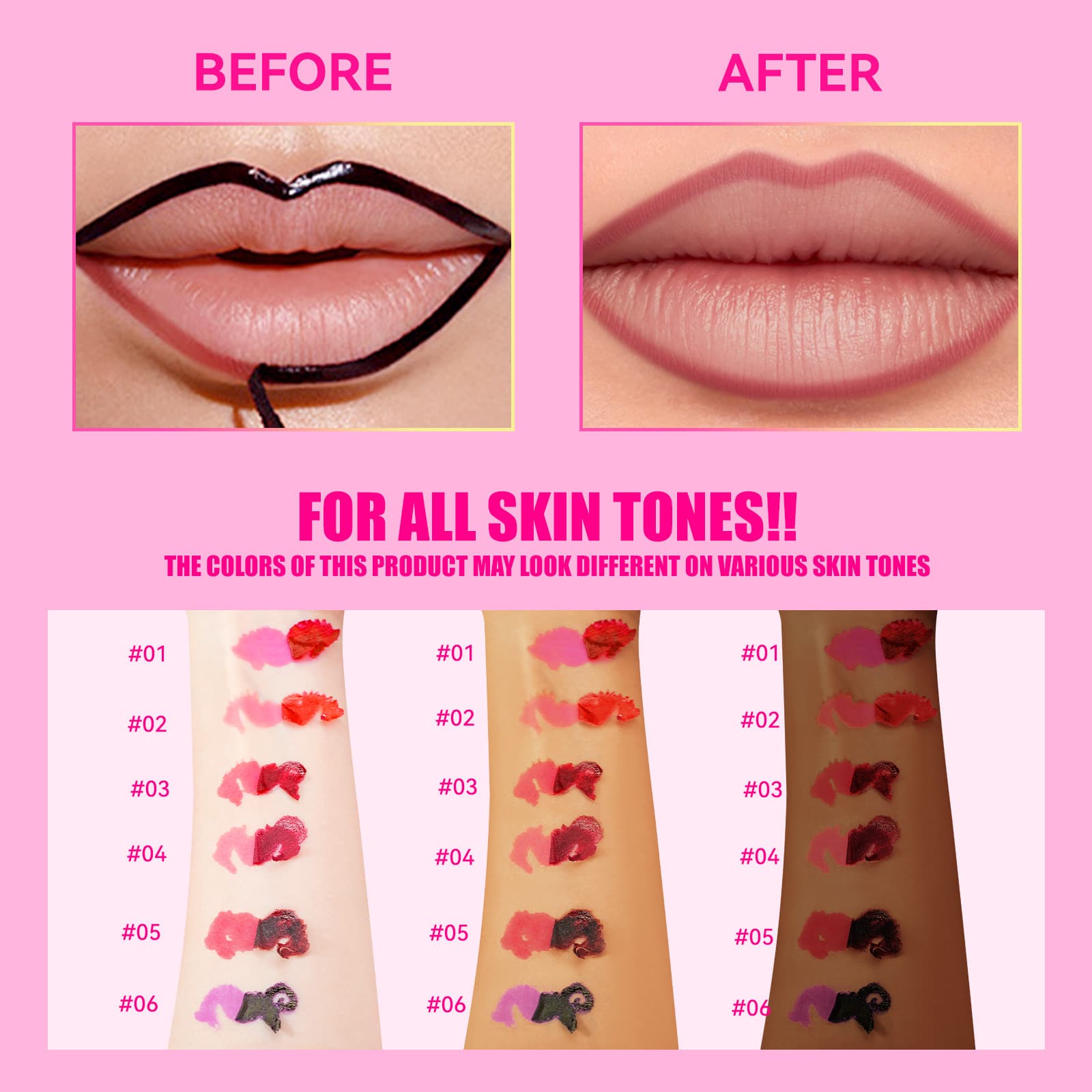 MLSMILE Cross-border Supply 6-Color Peel-off Lip Liner Waterproof Long-lasting Tint Peel-off Lip Gloss