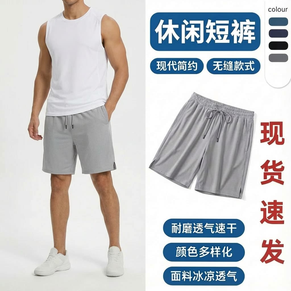 Shorts multi-color ice silk men's sports running fitness breathable quick-drying drawstring style loose pants versatile sports and leisure