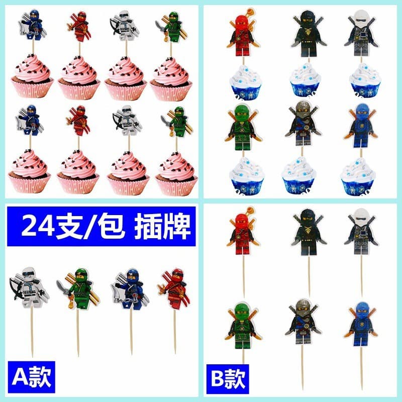 Ninjago Cake Toppers Picks for Kids Birthday Party Decorations Toothpick Flags Building Blocks NINJAGO