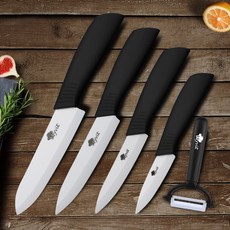 MYVIT Ceramic Fruit Knife Peeler, Zirconia White Blade Ceramic Knife 5-Piece Set with Sheath, Kitchen Baby Food Tool
