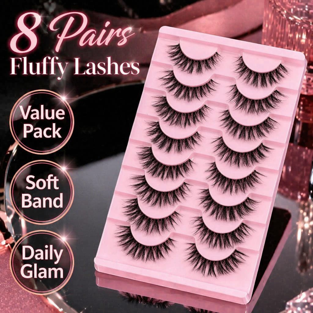 8-Pair One-Piece Transparent Band False Eyelashes for Cross-Border Trade, Natural 3D Simulation Style