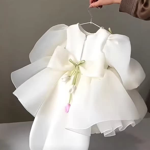 New Summer Girls' Dress European and American Bubble Sleeve Princess Dress Children's Cute Mesh Tulle Puffy Skirt Factory Direct Supply