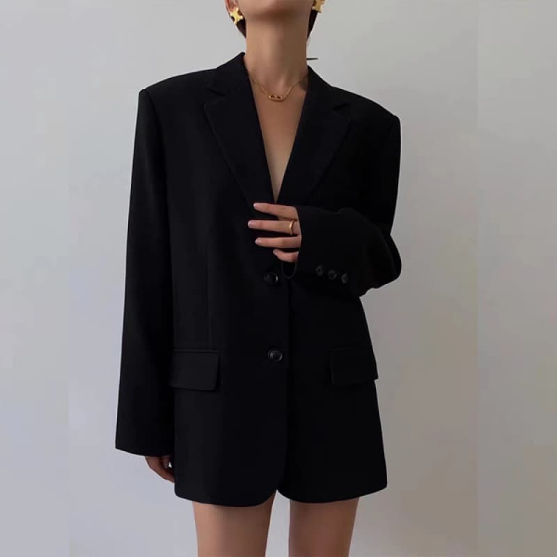 Women's black suit jacket, new autumn style, Korean style, loose, retro, casual, slimming, versatile.