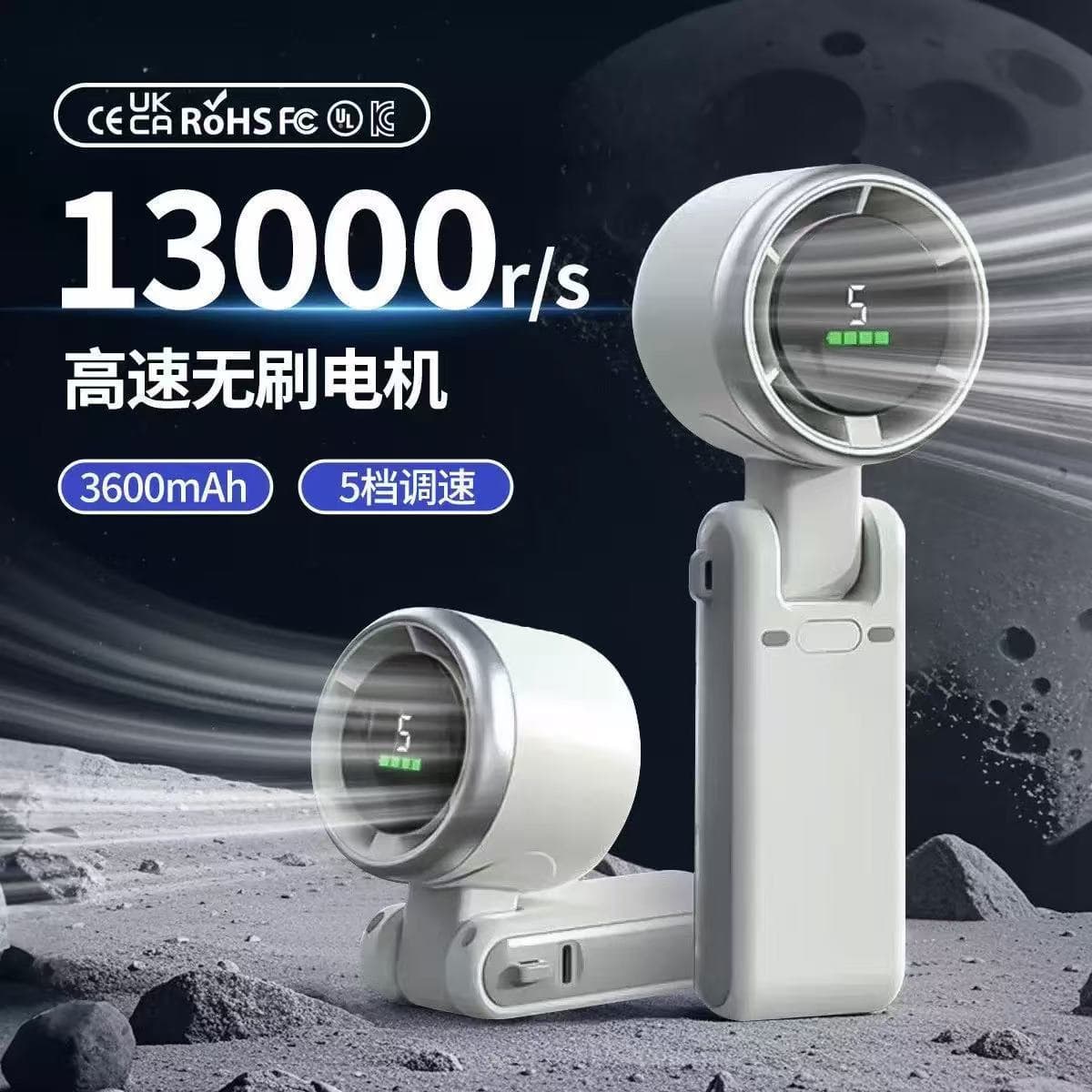 Southeast Asia hot seller N607 high-speed powerful fan, USB rechargeable digital display folding neck mini handheld fan