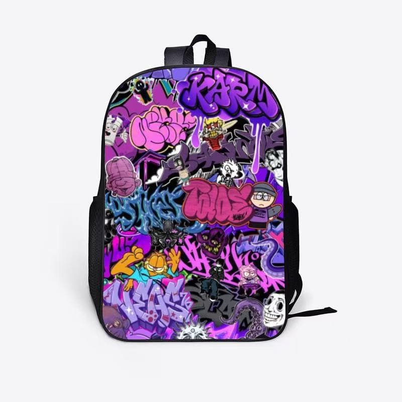 Trendy purple series can be shipped on behalf of the best-selling trendy and fashionable primary and secondary school students graffiti boy large-capacity backpack