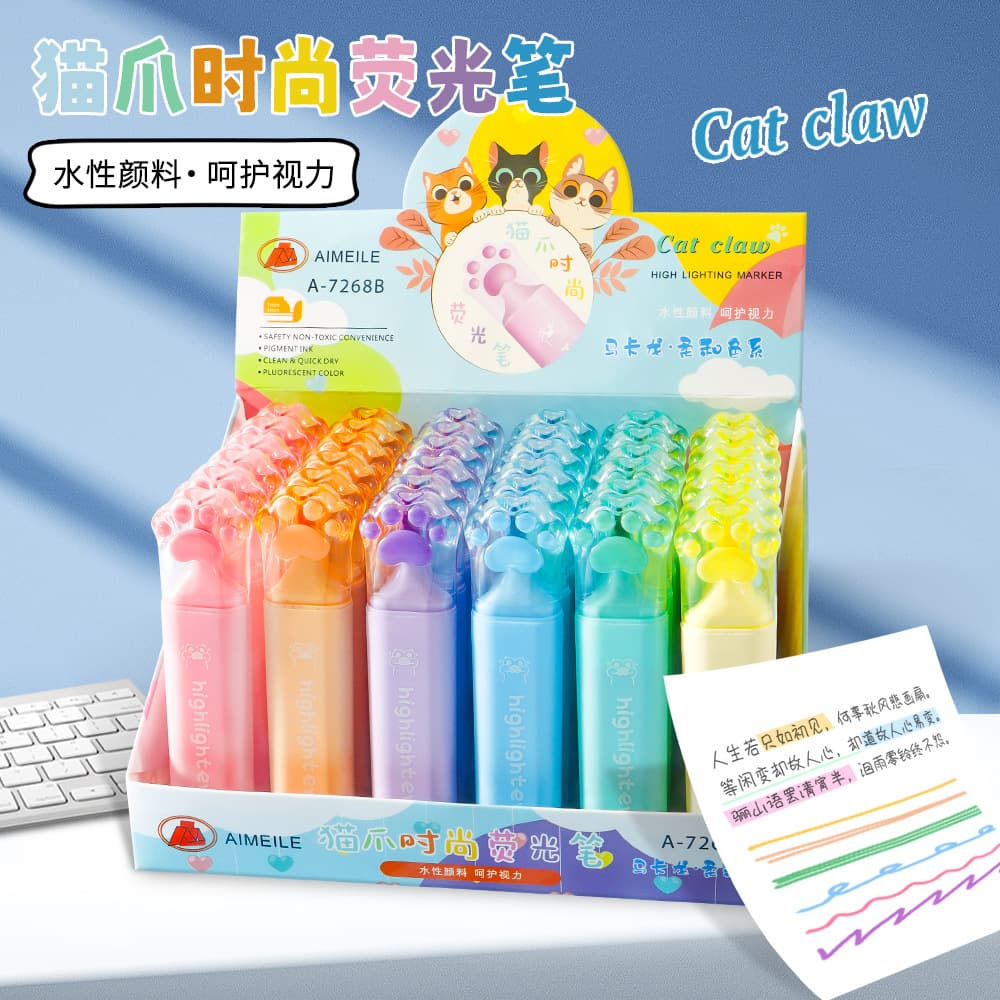 Super cute cat paw cute highlighter cartoon high-looking and exquisite student creative highlighter macaron color highlighter