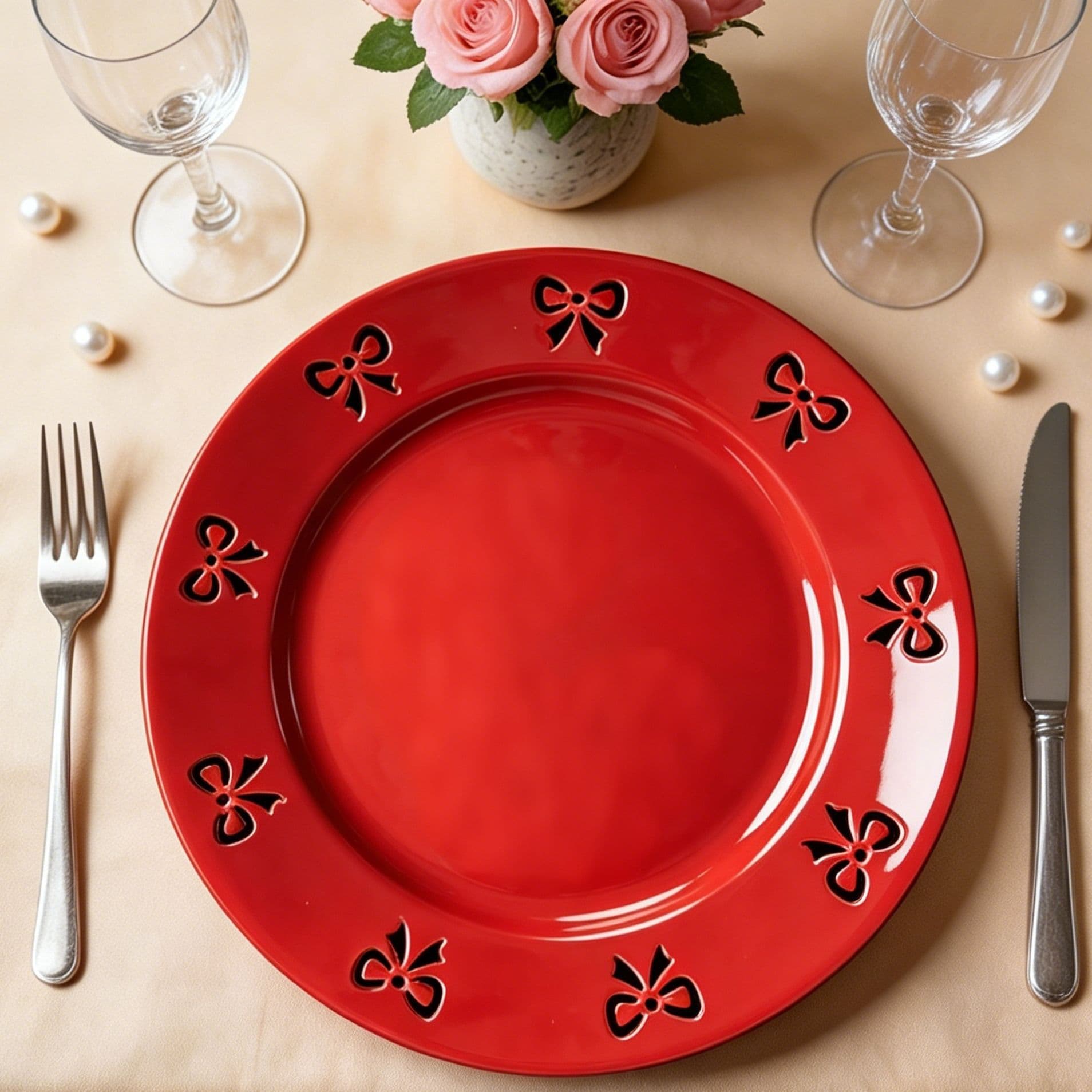 New high-value solid color powder spray craft bow dinner plate Valentine's Day Christmas dinner plate wholesale hotel wedding