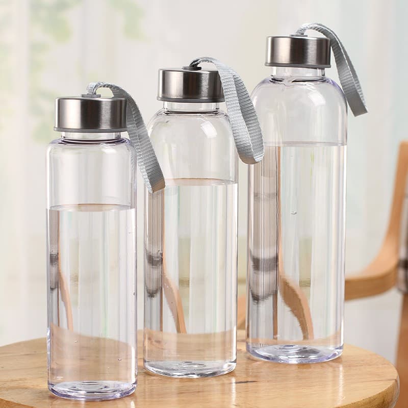 Plastic Sports Water Bottle Single-Layer with Carry Strap, Outdoor Clear Travel Water Bottle, Portable Cup, Narrow Mouth, Space