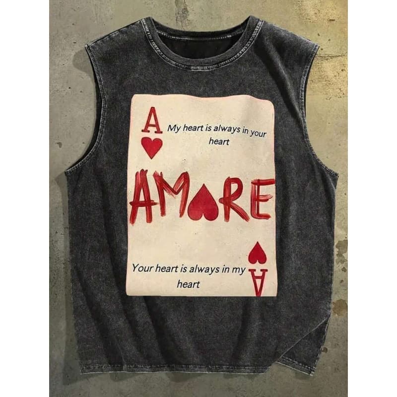 (240g Sleeveless Pure Cotton Washed Vest) Pattern And Letter